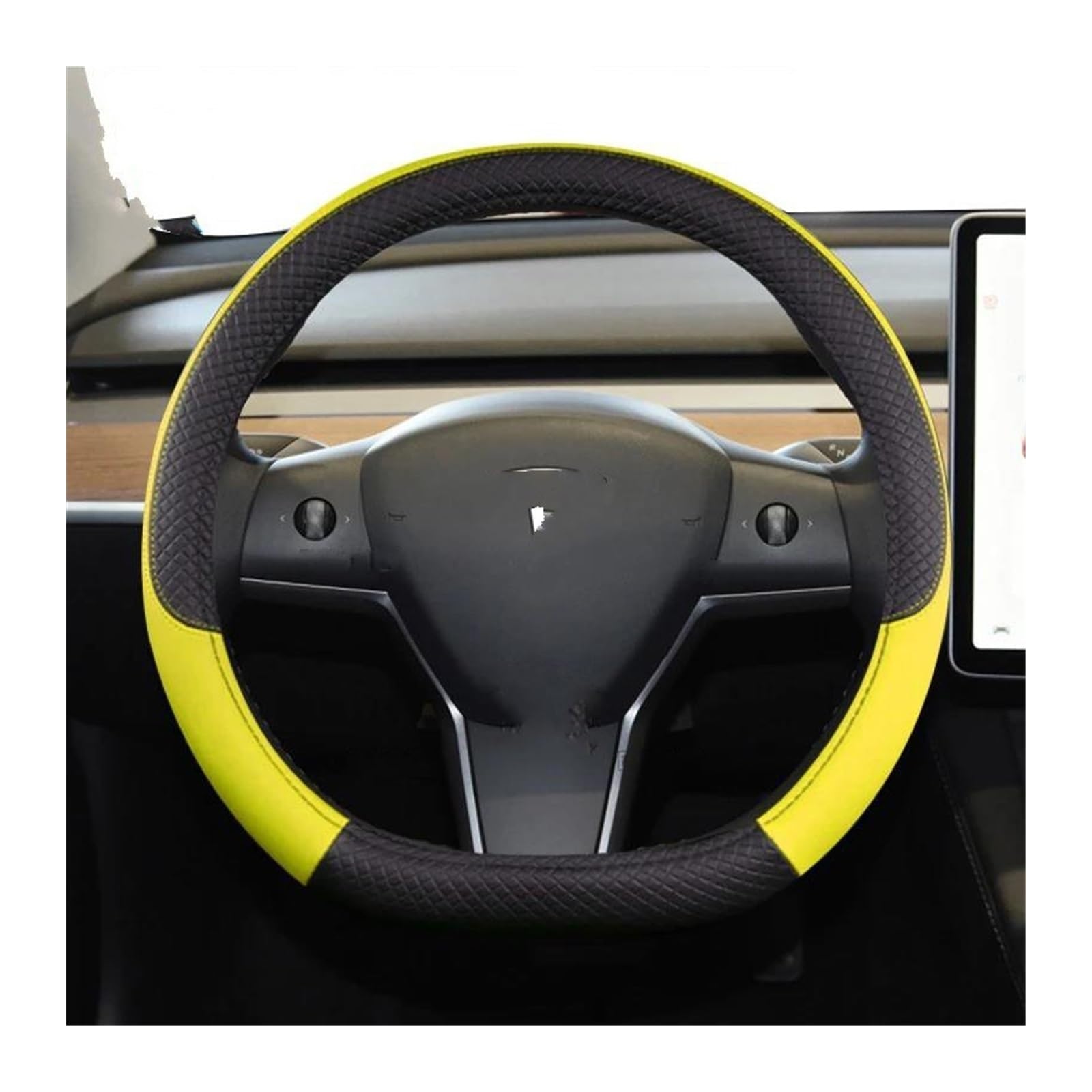 Auto Lenkrad Abdeckung Nicht-slip Auto Lenkrad Schutz Für Tesla Modell 3 2023(Yellow) von ZJYDDM