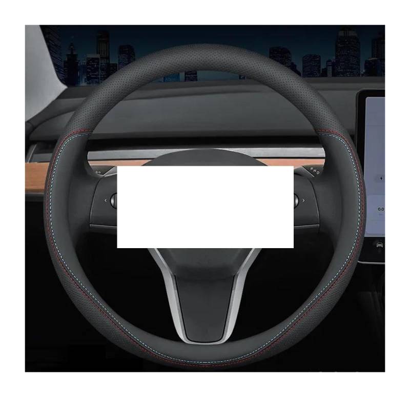 Lenkradbezug Für Tesla Model 3 YSX 2019 2020 2021 2022 Leder 4 Jahreszeiten 36-38 cm Autoinnenzubehör(38 O NM WH) von ZJYDDM
