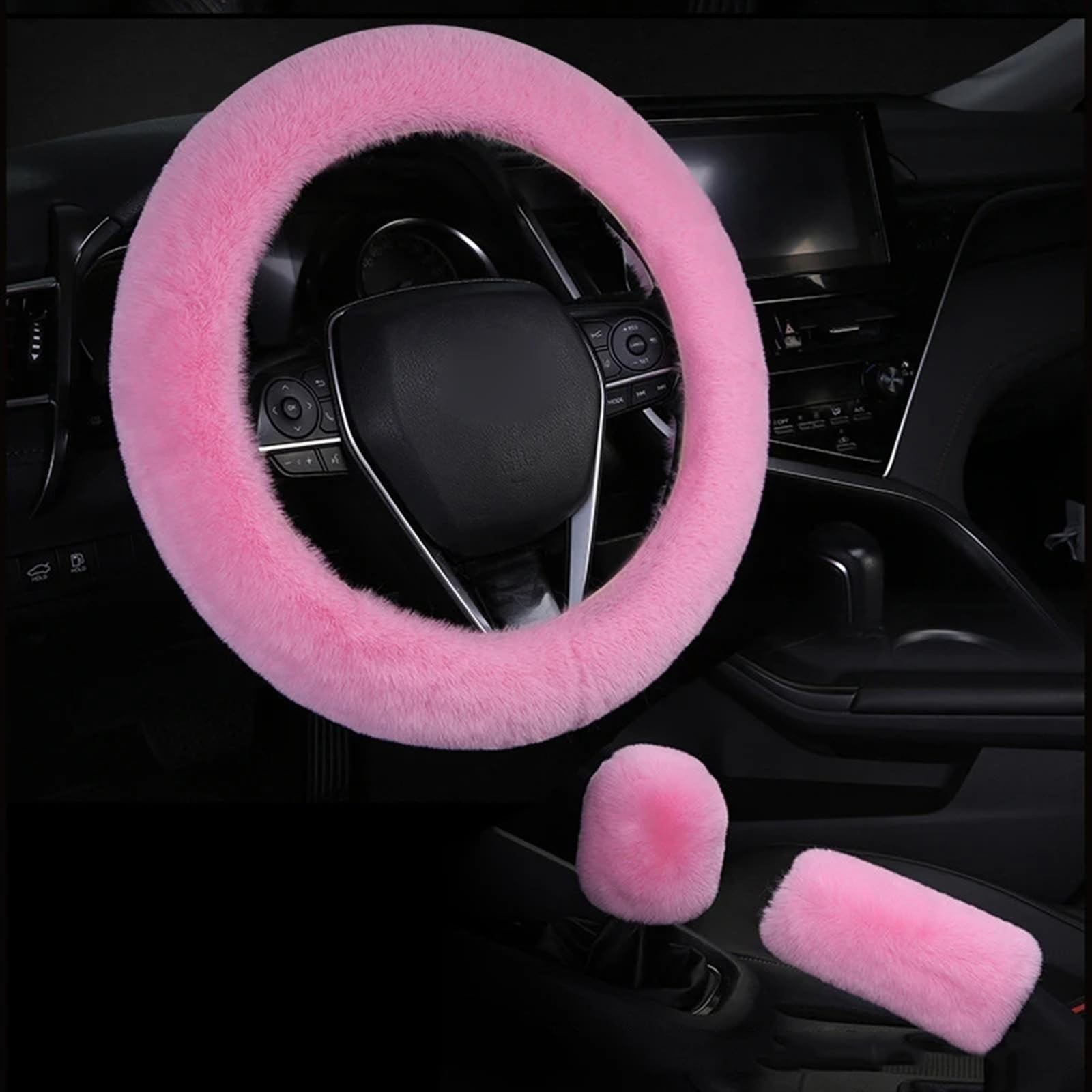 Lenkrad Abdeckung Auto-Lenkradbezug, Lenkrad-Schutzhülle, Bequem, Verschleißfest, Schweißableitend, Schlicht Und Elegant, Auto-Innenraum Lenkradschutz(3 Pieces Pink) von ZJYZYQ