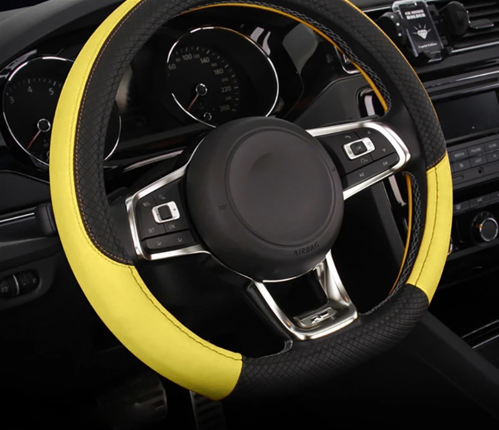 Lenkrad Abdeckung Auto-Lenkradbezug, Lenkrad-Schutzhülle, Verschleißfest, Schweißabsorbierend, Sicher, Einfache Und Elegante Autodekoration Lenkradschutz(38CM-O-Yellow) von ZJYZYQ