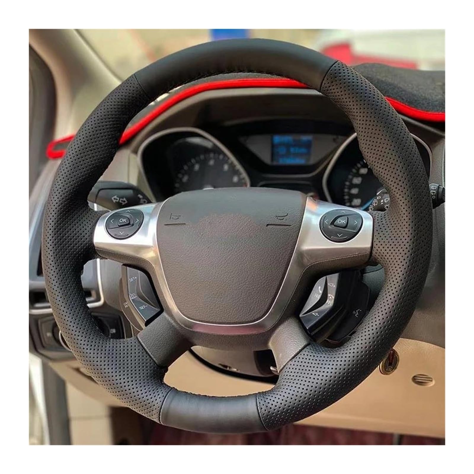 Lenkrad Abdeckung Für Ford Für Focus 3 2012 Für C-MAX 2011 Für KUGA Für Escape 2013-2016 Auto Lenkrad Abdeckung Geflecht Künstliche Leder Lenkradschutz(3 Colors Thread) von ZJYZYQ