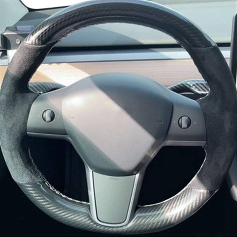 Lenkrad Abdeckung Für Tesla Für Modell 3 2015-2021 Für Modell Für Y 2019-2021 Auto Lenkrad Abdeckung Lenkung Wrap Wildleder Leder Lenkrad Geflecht Lenkradschutz(1) von ZJYZYQ