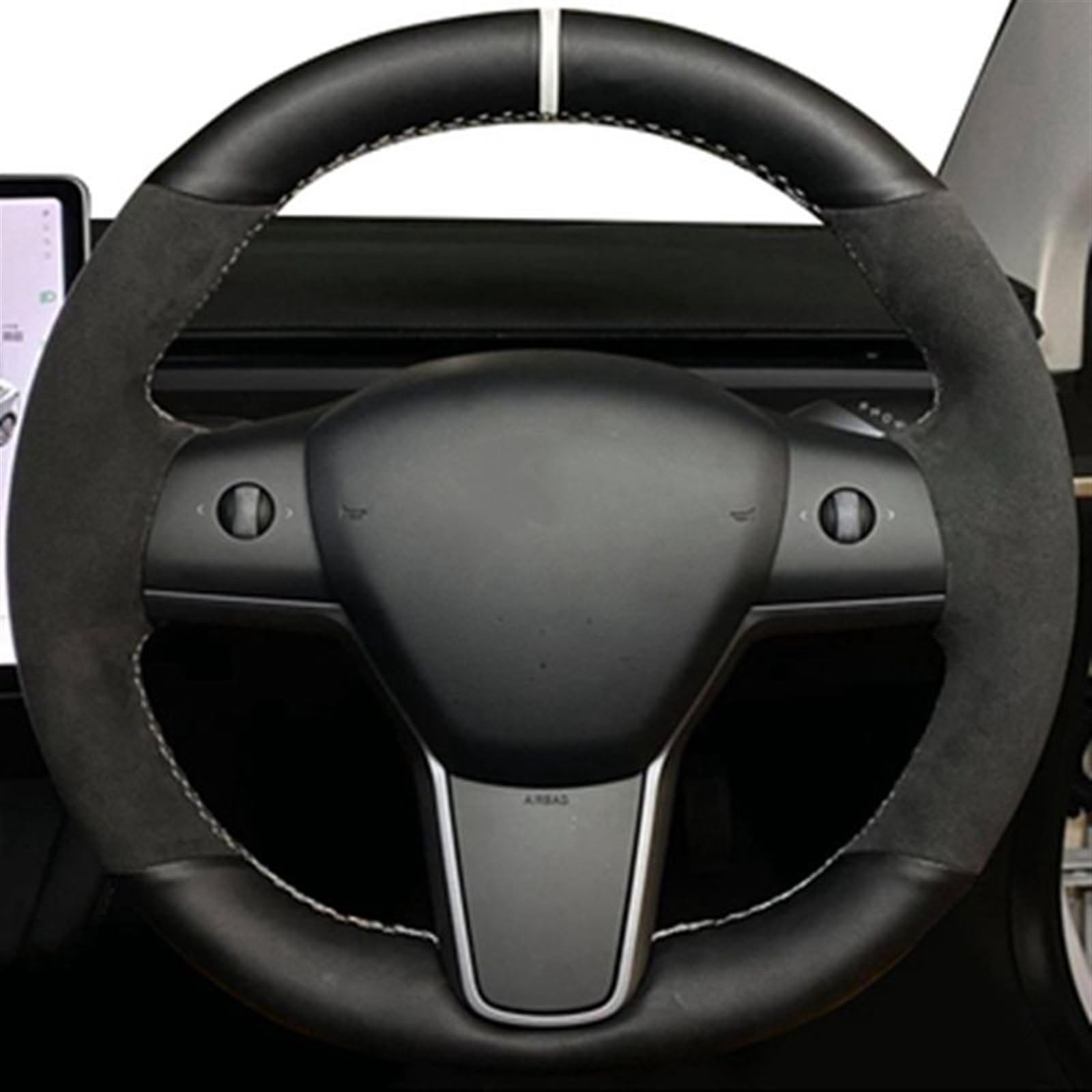 Lenkrad Abdeckung Für Tesla Für Modell 3 2015-2021 Für Modell Für Y 2019-2021 Auto Lenkrad Abdeckung Lenkung Wrap Wildleder Leder Lenkrad Geflecht Lenkradschutz(6) von ZJYZYQ