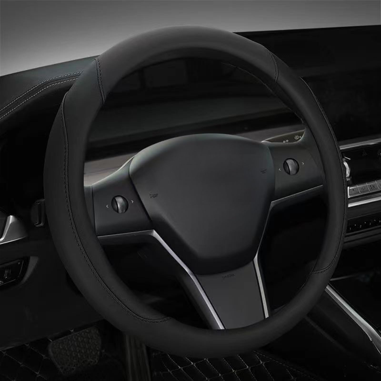 Lenkrad Abdeckung Für Tesla Für Modell 3 Für Modell Für Y 2022 2023 Auto Lenkrad Abdeckung Leder Lenkrad Abdeckung Auto Innen Dekorative Lenkradschutz(Black) von ZJYZYQ