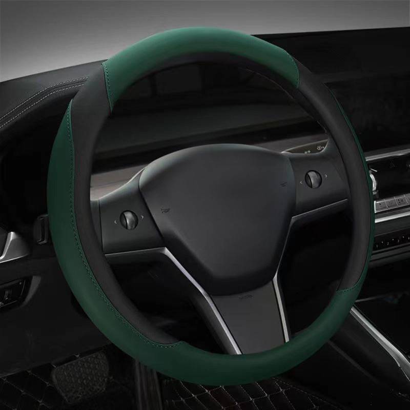 Lenkrad Abdeckung Für Tesla Für Modell 3 Für Modell Für Y 2022 2023 Auto Lenkrad Abdeckung Leder Lenkrad Abdeckung Auto Innen Dekorative Lenkradschutz(Black Green) von ZJYZYQ