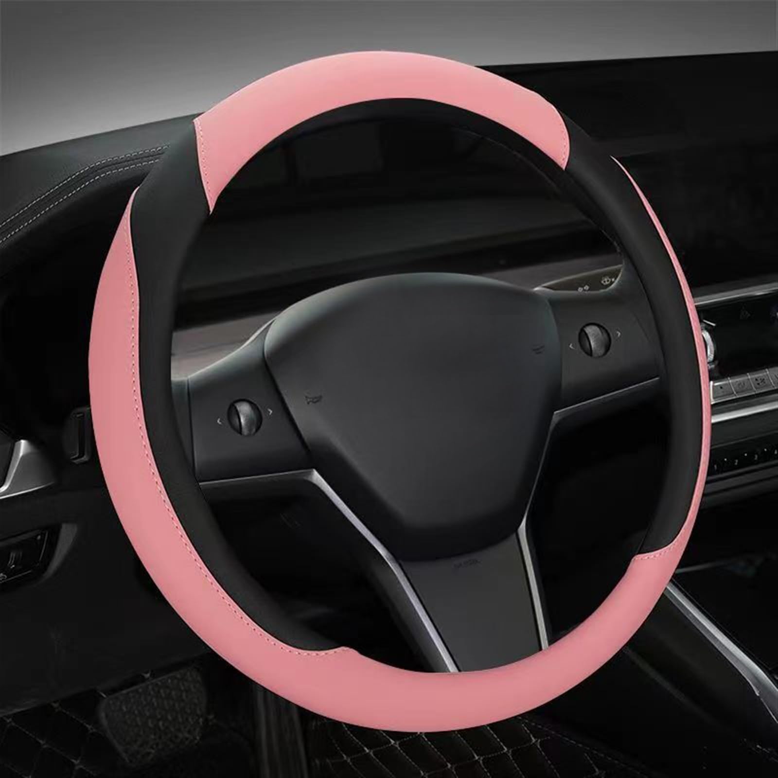 Lenkrad Abdeckung Für Tesla Für Modell 3 Für Modell Für Y 2022 2023 Auto Lenkrad Abdeckung Leder Lenkrad Abdeckung Auto Innen Dekorative Lenkradschutz(Black pink) von ZJYZYQ