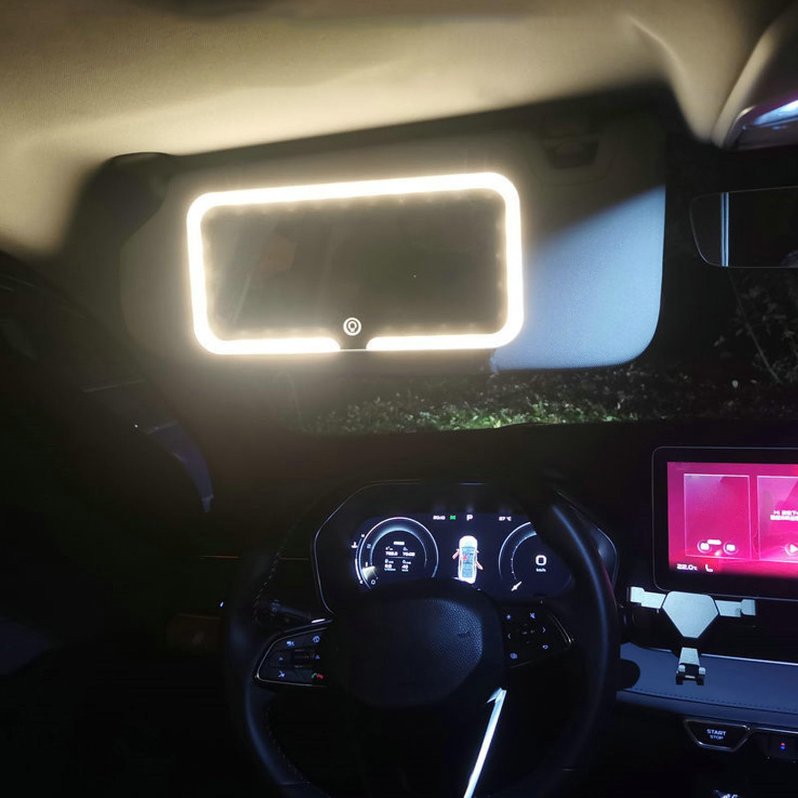 Auto-Visier-LED-Kosmetikspiegel mit Klarer Bildgebung, 4-seitig Aufhellendes Licht, 3 Farbtemperaturen, Lange Akkulaufzeit für Reisen, Integrierter Haken für Einfache Installation von ZJchao