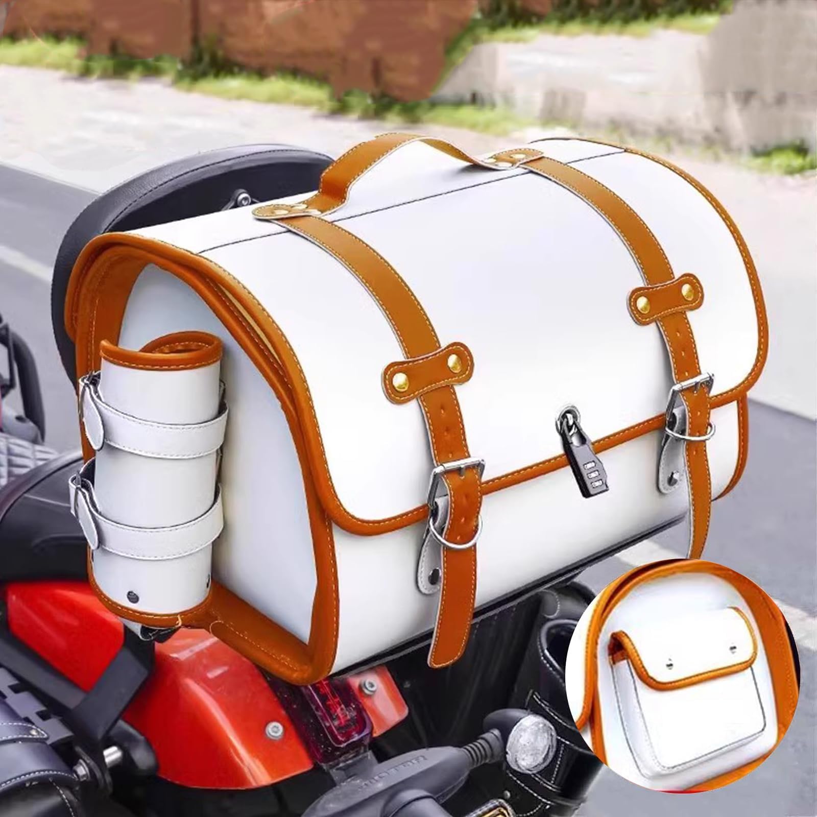 ZKSJFU Motorrad Hecktasche für BMW C 400 GT 2023, Wasserdichtes Leder Motorradkoffer Retro-Stil Großer 33l Multifunktions-Stauraum Bietet Platz für Einen Helm,D von ZKSJFU