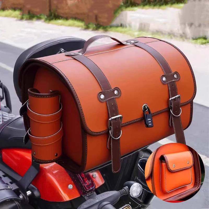 ZKSJFU Motorrad Hecktasche für BMW C 400 X 2018, Wasserdichtes Leder Motorradkoffer Retro-Stil Großer 33l Multifunktions-Stauraum Bietet Platz für Einen Helm,C von ZKSJFU