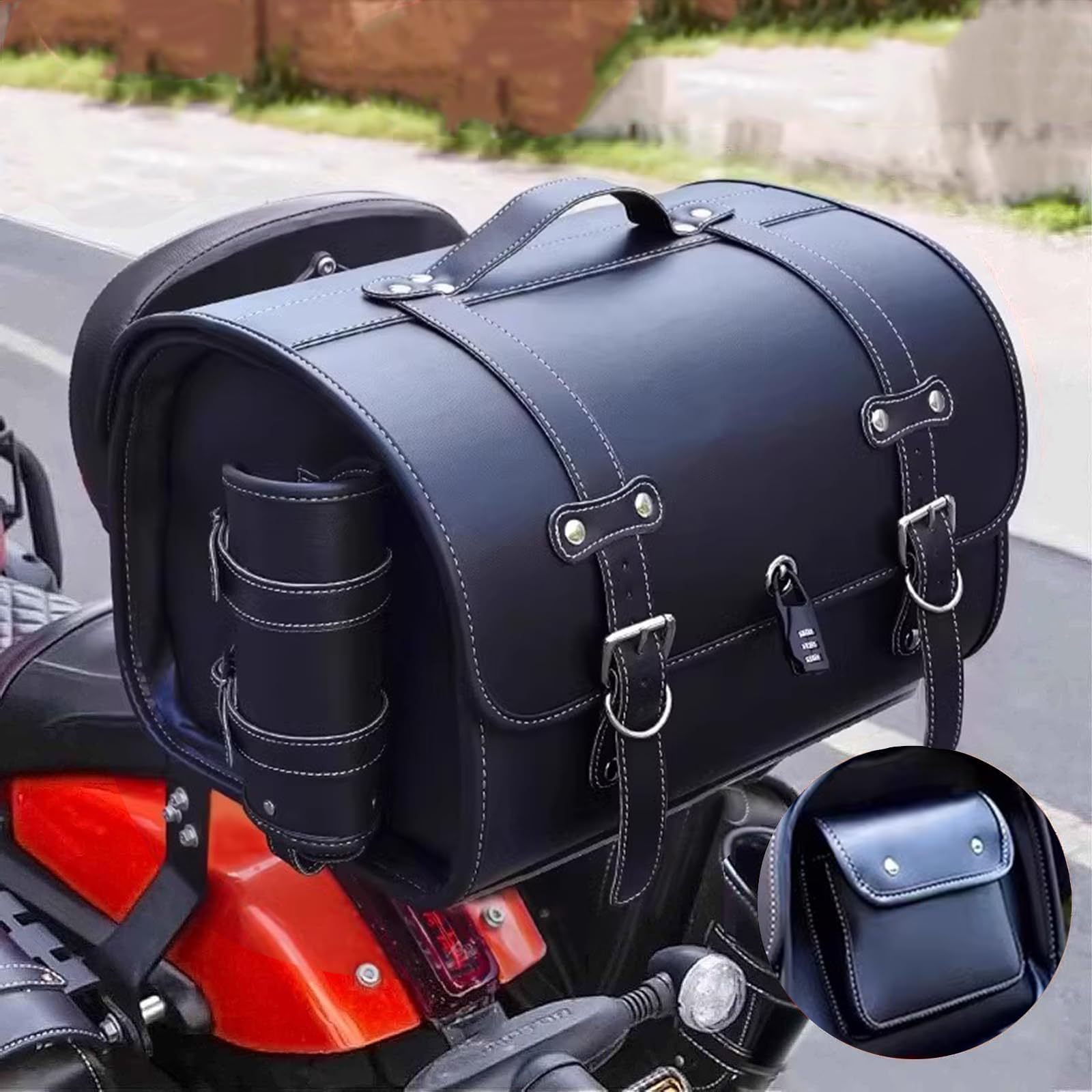 ZKSJFU Motorrad Hecktasche für BMW C 400 X 2020, Wasserdichtes Leder Motorradkoffer Retro-Stil Großer 33l Multifunktions-Stauraum Bietet Platz für Einen Helm,A von ZKSJFU