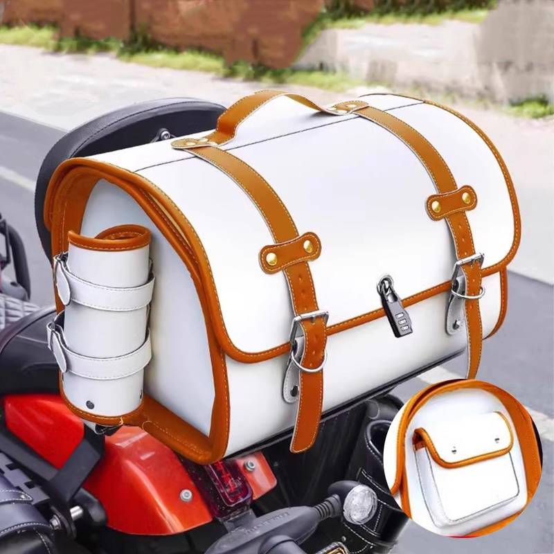 ZKSJFU Motorrad Hecktasche für Yamaha Tmax 560 2022, Wasserdichtes Leder Motorradkoffer Retro-Stil Großer 33l Multifunktions-Stauraum Bietet Platz für Einen Helm,D von ZKSJFU