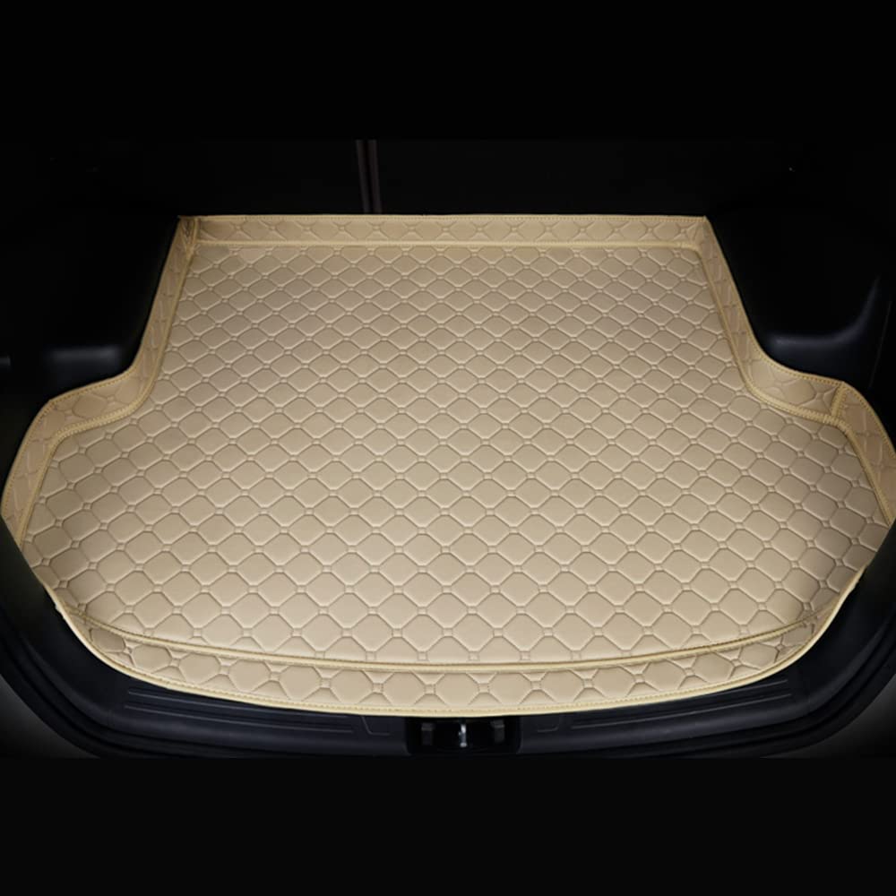 Auto Leder Kofferraumwanne Schutzmatte für Audi Q7 7seats 2016-2022,rutschfest Kratzfestem Kofferraummatte Schutzmatte Kofferraum Matten Innenmatte Styling,Beige von ZLQYF