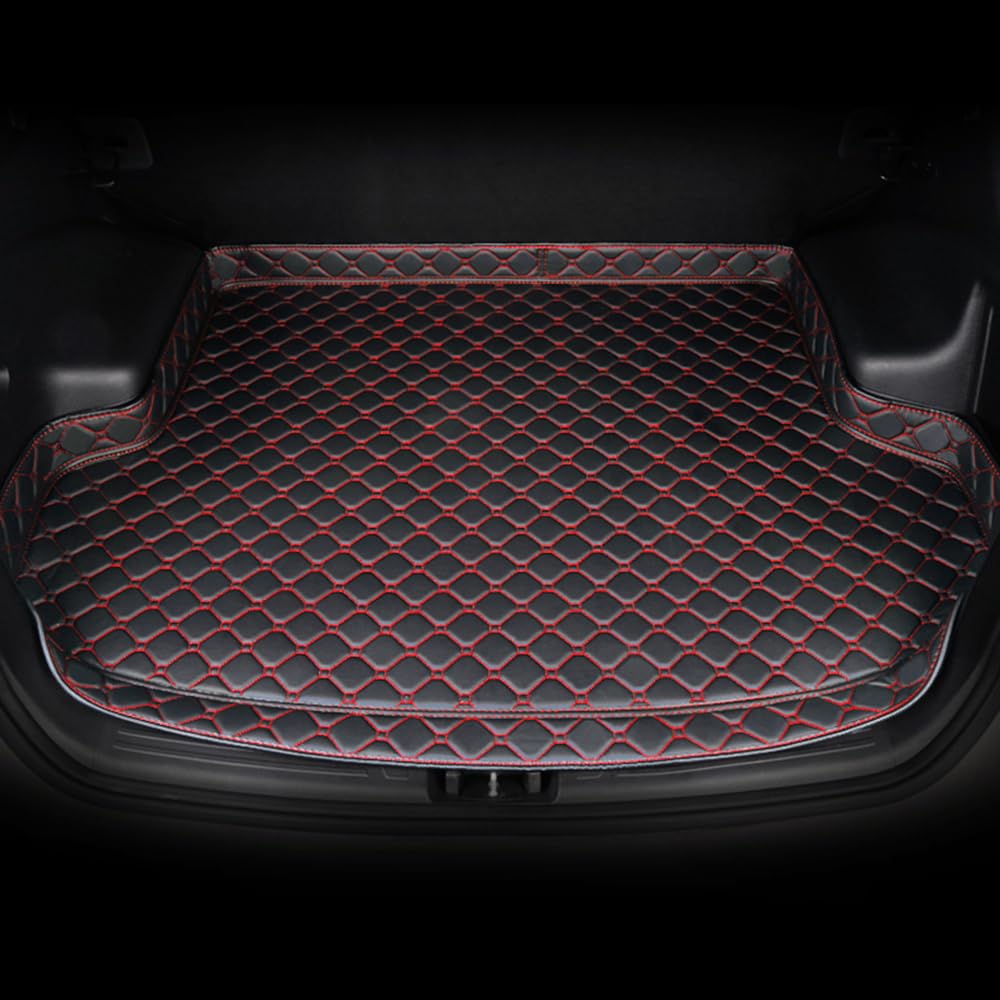 Auto Leder Kofferraumwanne Schutzmatte für Audi Q7 7seats 2016-2022,rutschfest Kratzfestem Kofferraummatte Schutzmatte Kofferraum Matten Innenmatte Styling,Black Red von ZLQYF