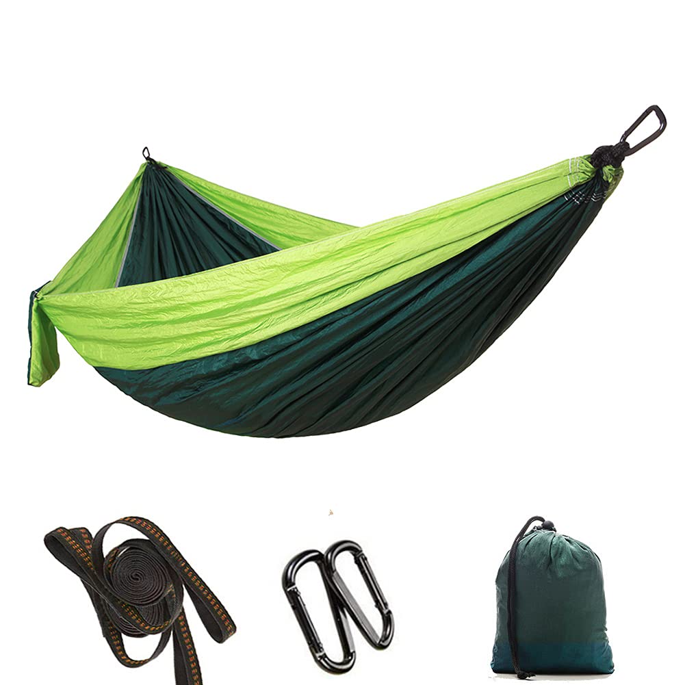 Portable Single Camping Hammock with Tree Straps and Metal Buckles, Heavy Duty Nylon Hanging Bed for Travel, Relaxation, and Outdoor Adventures (Fruit Green with Tree) von ZLXHDL