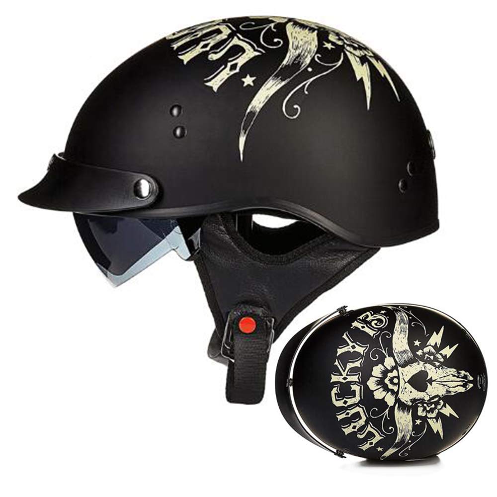 Retro Motorrad Helm, Halbschale Vintage Style Harley Helm mit Visier, Halbschalenhelm ECE Zertifizierung Jethelm Für Damen Und Herren, für Cruiser Chopper Biker von ZLYJ