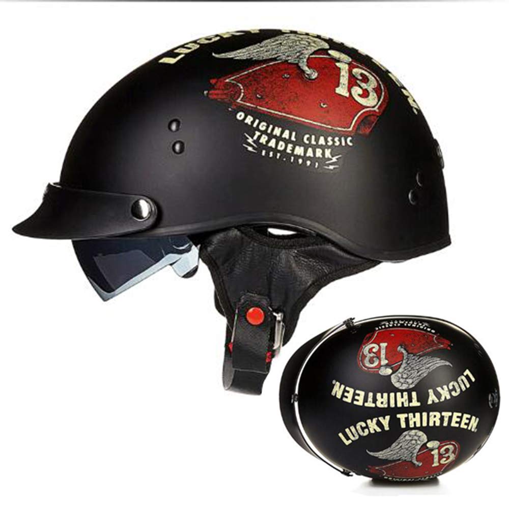 Retro Motorrad Helm, Halbschale Vintage Style Harley Helm mit Visier, Halbschalenhelm ECE Zertifizierung Jethelm Für Damen Und Herren, für Cruiser Chopper Biker von ZLYJ