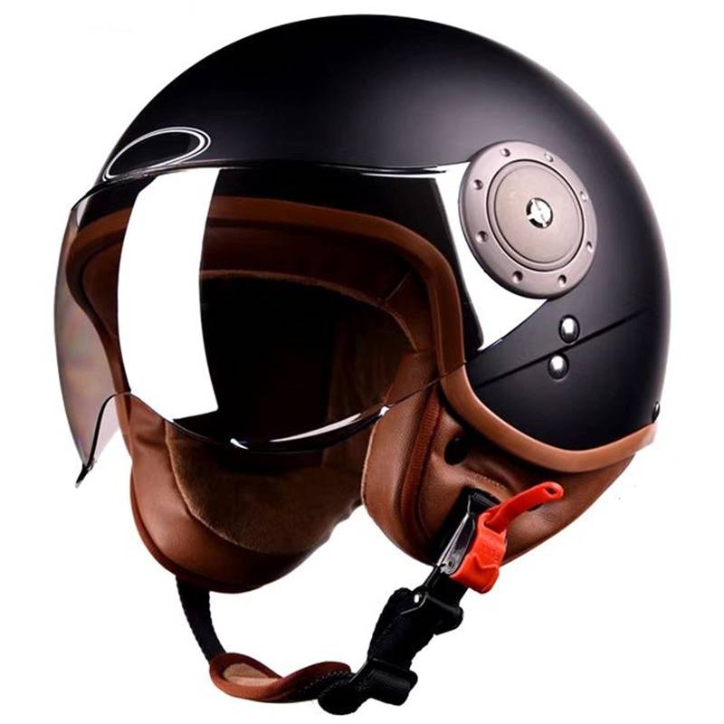 Vintage Jet Helm Motorrad Halbhelm Roller Moped Helm Chopper Retro Vespa Pilot Biker Helm ECE 22.05 Zulassung mit Schutzbrille Open Face Helm E,56-60cm von ZLYJ