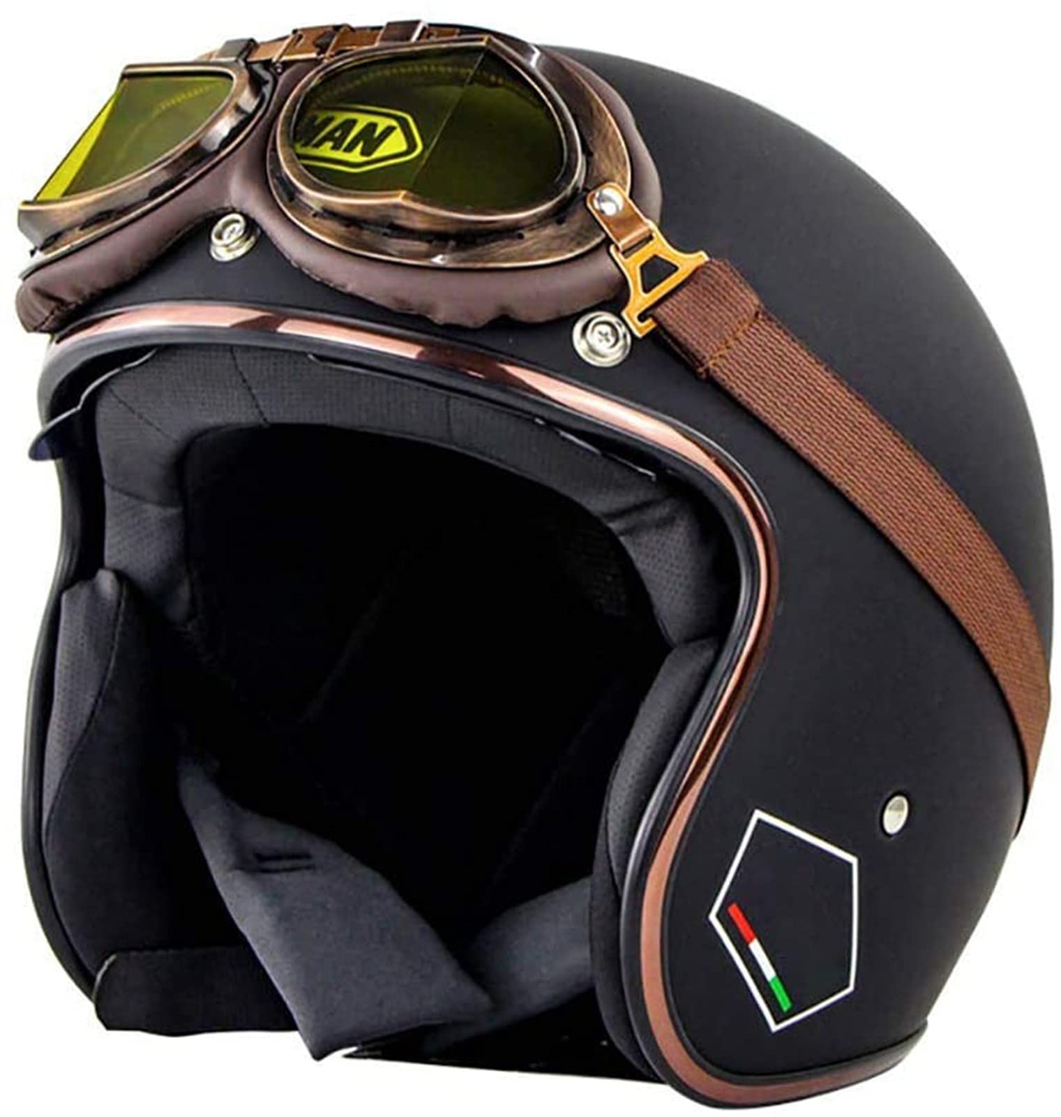 ZLYJ Halboffener Motorradhelm Mit Fliegerbrille Vintage Jet Helme Cruiser ECE-Zertifizierter Roller Moped Chopper Helm Retro Mit Brille Sonnenblende A,L(59-60cm) von ZLYJ