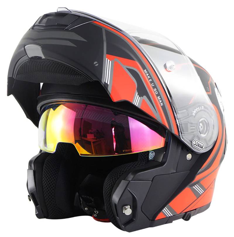 ZLYJ Modularer Motorradhelm Integrierter Klapphelm, ECE-zertifizierter modularer Motorradhelm mit Doppelvisier-Crash-Integralhelm E,XXXXL(65-66cm) von ZLYJ