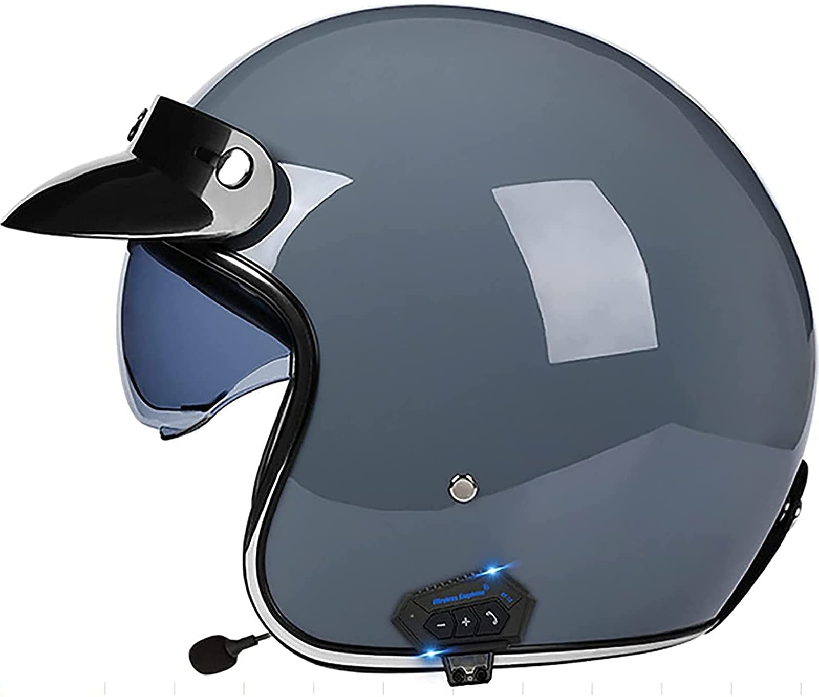 ZLYJ Open Face Motorradhelm Klappbare Sonnenblende ECE-Zugelassener Motorrad-Crash-Jet-Helm Mit Bluetooth-Mikrofon Roller 3/4 Halbhelm C,M(57-58xm) von ZLYJ