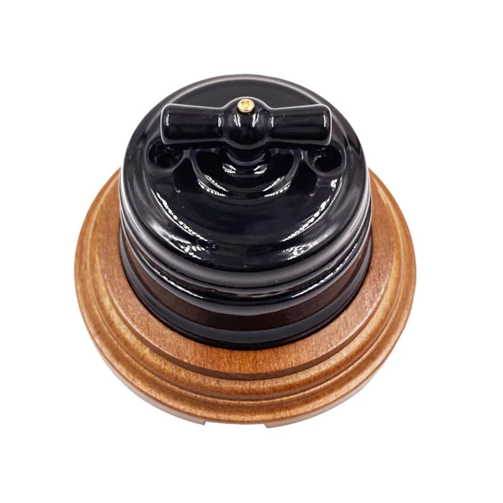 Black European Style Retro Ceramic Switch Socket Wall Electrical EU Plug For Home Improvement ZMBMNNWQ(1-Hole Wood Base) von ZMBMNNWQ