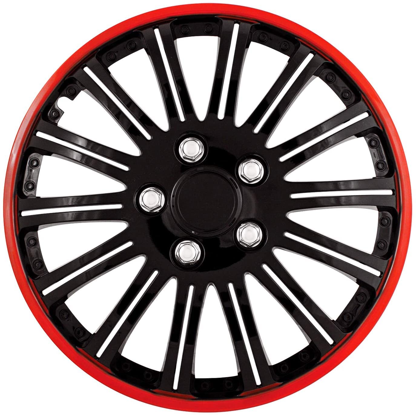 Radkappen, Radkappen, Radkappen, Radabdeckungen – Radkappen, Felgenabdeckung – Autozubehör, Radkappen-Ersatz-Außenkappe (schwarz, 15 Zoll)(Red+Black,15inch) von ZMQU