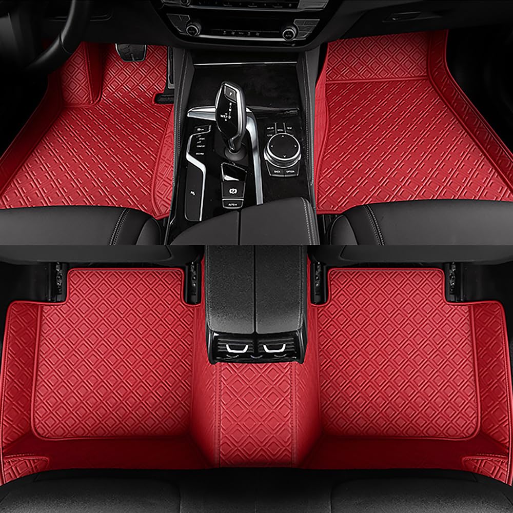 PU Leder Auto FußMatten für AUDI A8 Saloon D5 (5seats) LWB/SWB 2018-2024 Allwetterschutz Liners Matten Wasserdicht Bodenmatte Vorne Hinten Automatten Zubehör,Red-single layer von ZNQRY