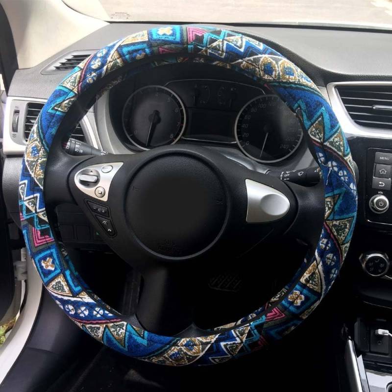 ZOAPDEBCE Autolenkradabdeckung， 15 Zoll Mikrofaser-Leder-Auto-Lenkradbezug, schönes Design, Bedruckte Blumen for Frauen und Mädchen, Rot(Printed Flowers) von ZOAPDEBCE