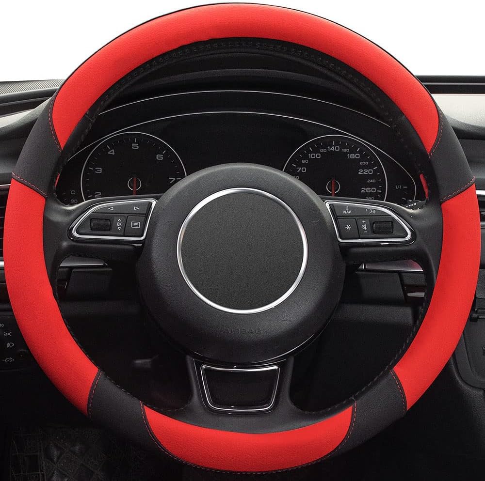 ZOAPDEBCE Autolenkradabdeckung， 15 Zoll Mikrofaser-Leder-Auto-Lenkradbezug, schönes Design, Bedruckte Blumen for Frauen und Mädchen, Rot(Rosso) von ZOAPDEBCE