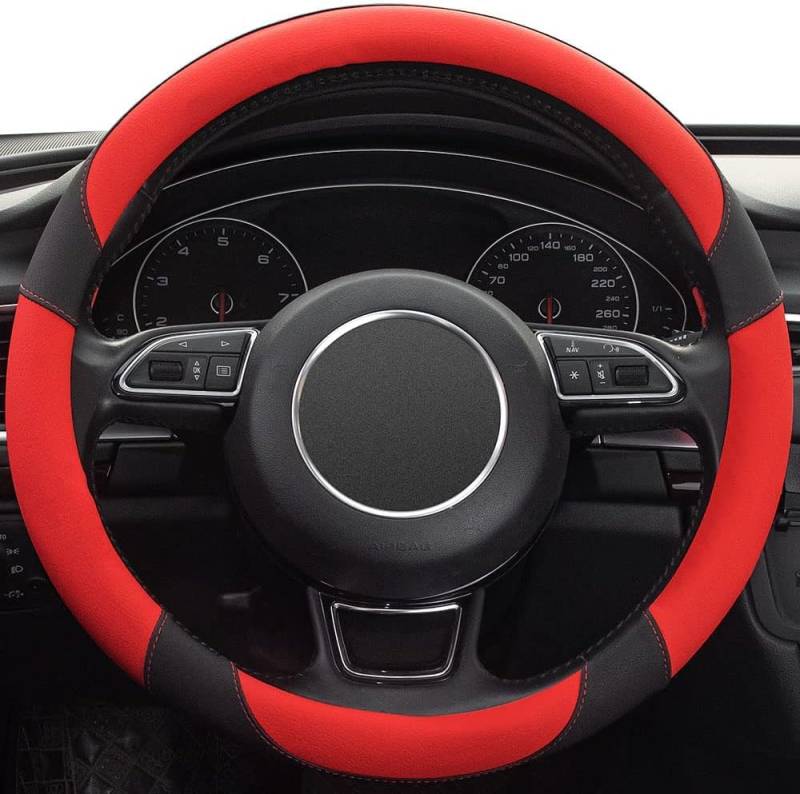 ZOAPDEBCE Autolenkradabdeckung， 15 Zoll Mikrofaser-Leder-Auto-Lenkradbezug, schönes Design, Bedruckte Blumen for Frauen und Mädchen, Rot(Rosso) von ZOAPDEBCE