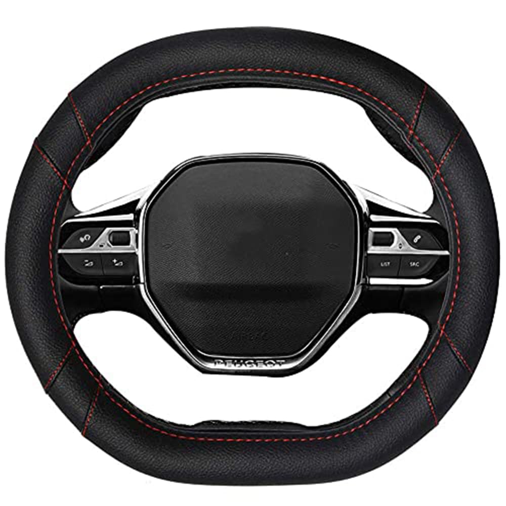 ZOAPDEBCE Autolenkradabdeckung， Mayco Bell Mikrofaser-Leder-Lenkradbezug for Peugeot 208, Schwarz Rot(Black Red Line) von ZOAPDEBCE