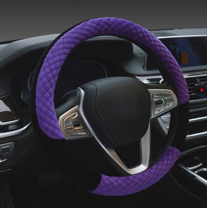 ZOAPDEBCE Autolenkradabdeckung， Winter 38 cm Premium weiches kurzes Fell Auto-Lenkradbezug hochdichter Warmer Plüsch-Lenkradschutzbezug rot(Purple) von ZOAPDEBCE