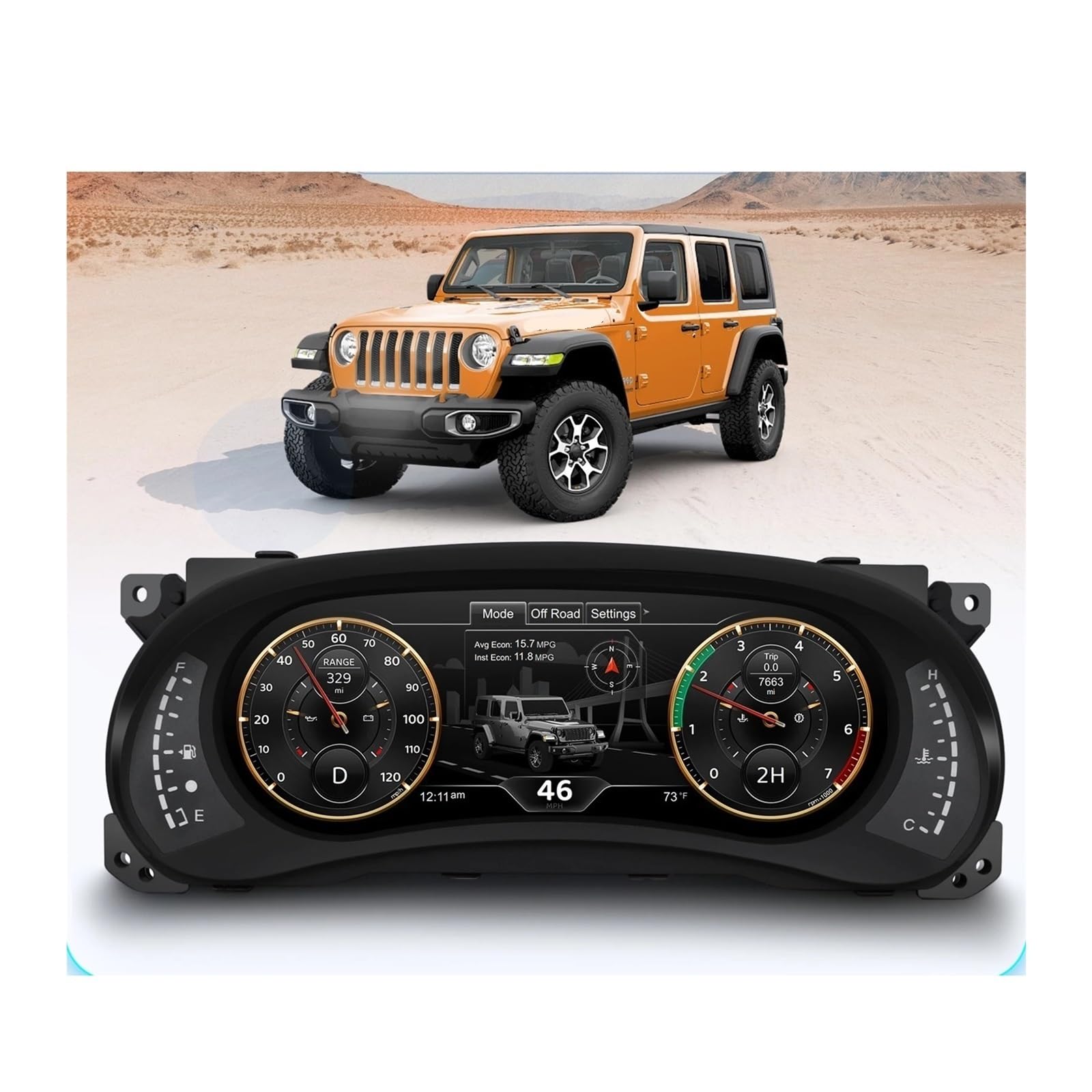 12,3-Zoll-LCD-Digital-Cluster, kompatibel mit Jeep Wrangler JK 2011–2018, Instrumenten-Tachometer, Armaturenbrett-Display, Anti-Glare-Behandlung von ZOCJNALC