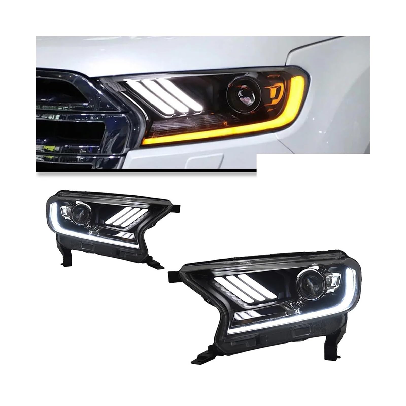 Auto Teile Kompatibel for Ranger Everest Scheinwerfer 2016-2021 Endeavour Mustang Styling LED Tagfahrlicht Projektor DRL Auto Accesorios(RHD) von ZOCJNALC