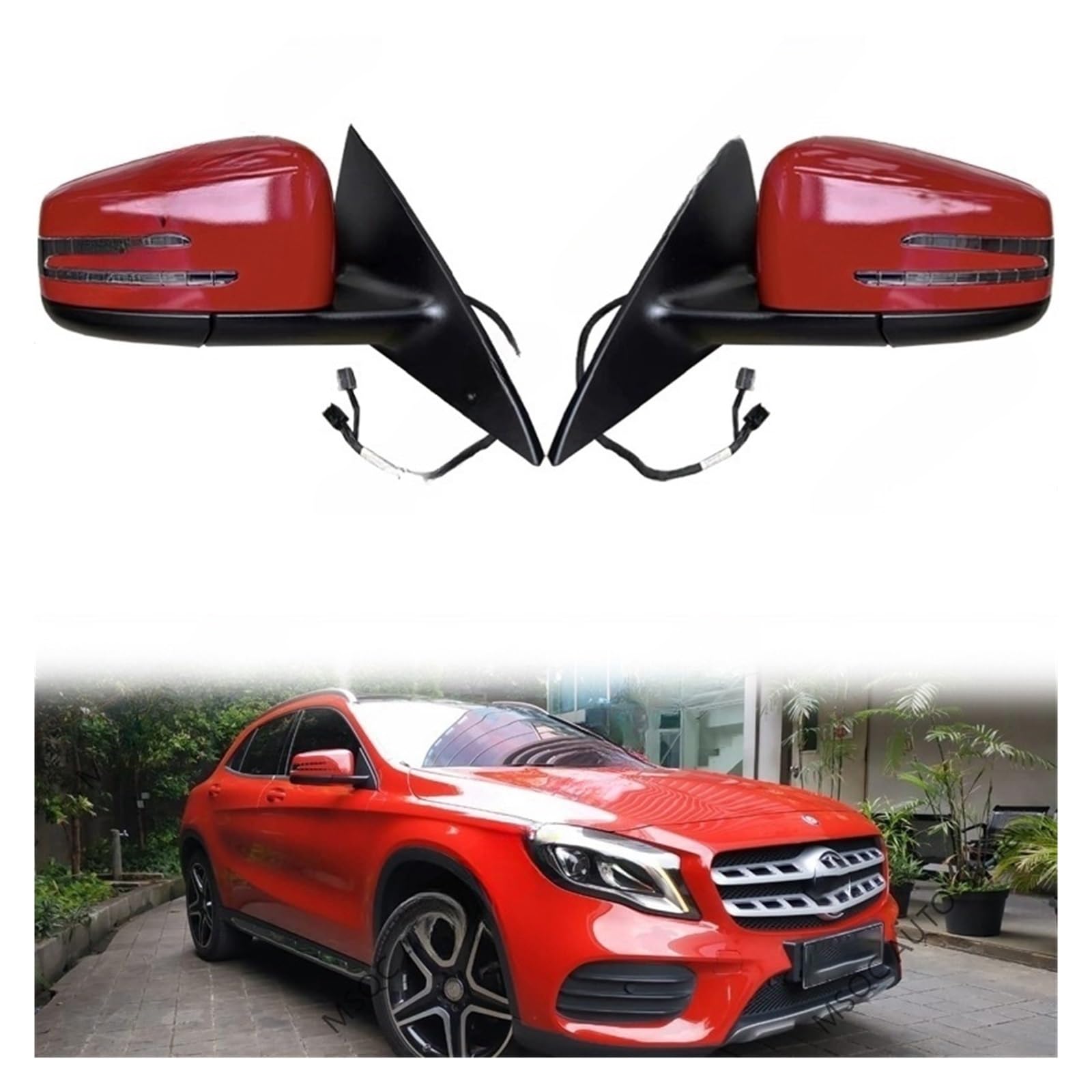 Kompatibel mit Mercedes Benz W156 GLA 200 GLA 220 2015-2021 Auto-Seitentür-elektrische Rückspiegelmontage Auto elektrisch klappbar Heizung(1Pair Red) von ZOCJNALC