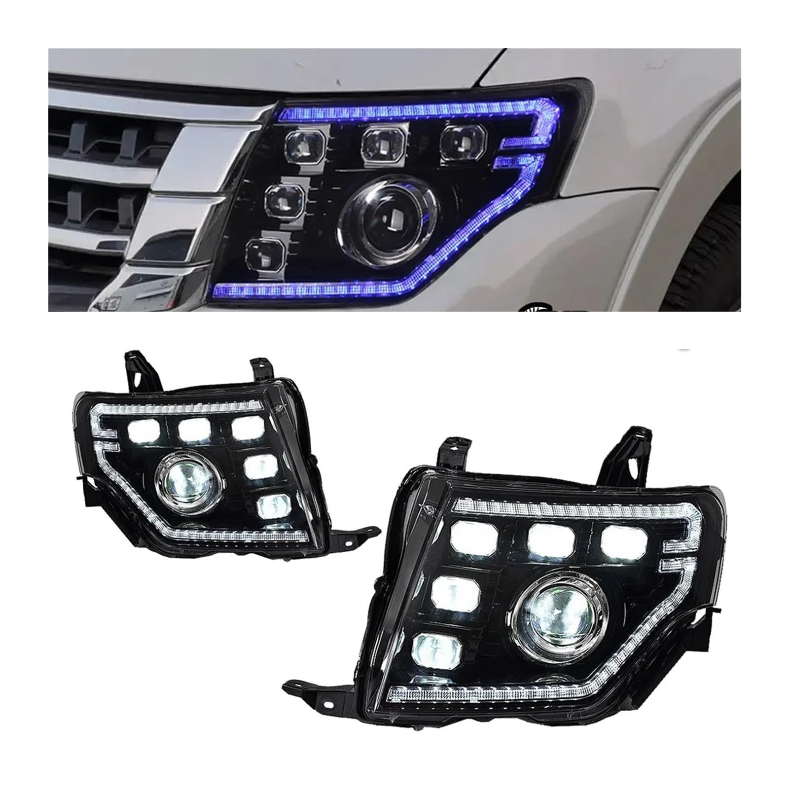 Paar Scheinwerfer-Baugruppe kompatibel for Pajero V97 Scheinwerfer 2009–2021 V93 V95 Styling LED-Tageslichter Dual-Projektor DRL Auto Accesorios Facelift(For LHD) von ZOCJNALC