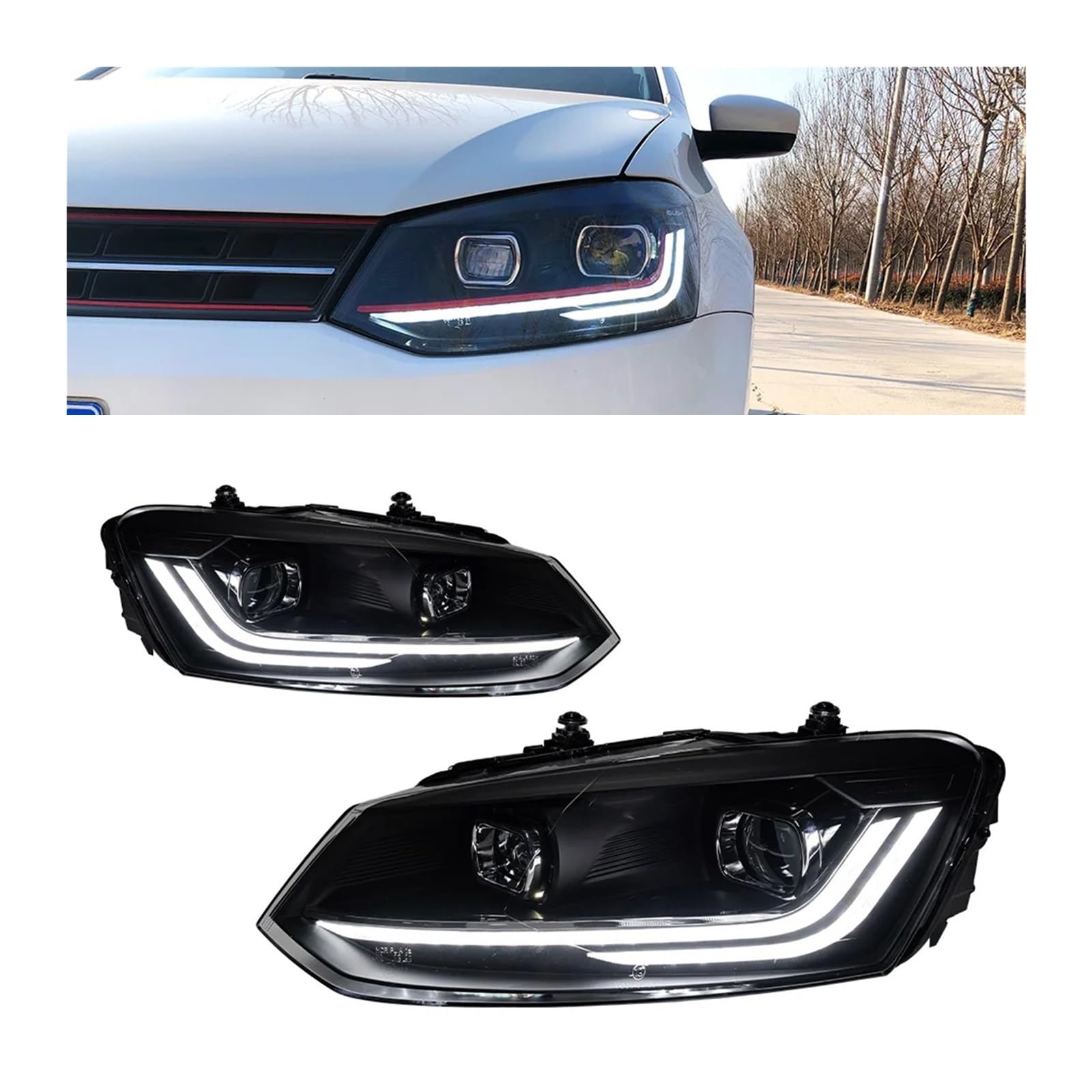 Paar Scheinwerfer Montage kompatibel for VW Polo Scheinwerfer 2009–2022 Upgrade 2022 Styling LED Tagfahrlicht Dual Projektor Auto Accesorios modifiziert(09-18 Sliver,LHD) von ZOCJNALC