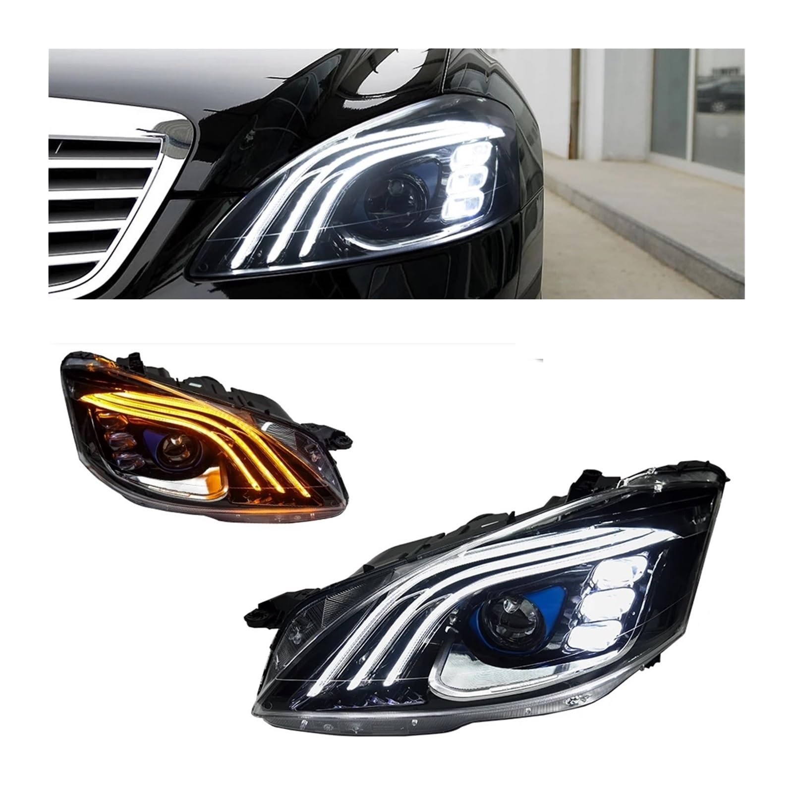 Paar Scheinwerferbaugruppe kompatibel for W221 Scheinwerfer 2006–2012 S300 S400 Maybach Styling LED-Tagfahrlichter Dual-Projektor DRL Autozubehör modifiziert(06-09 Night Vision) von ZOCJNALC