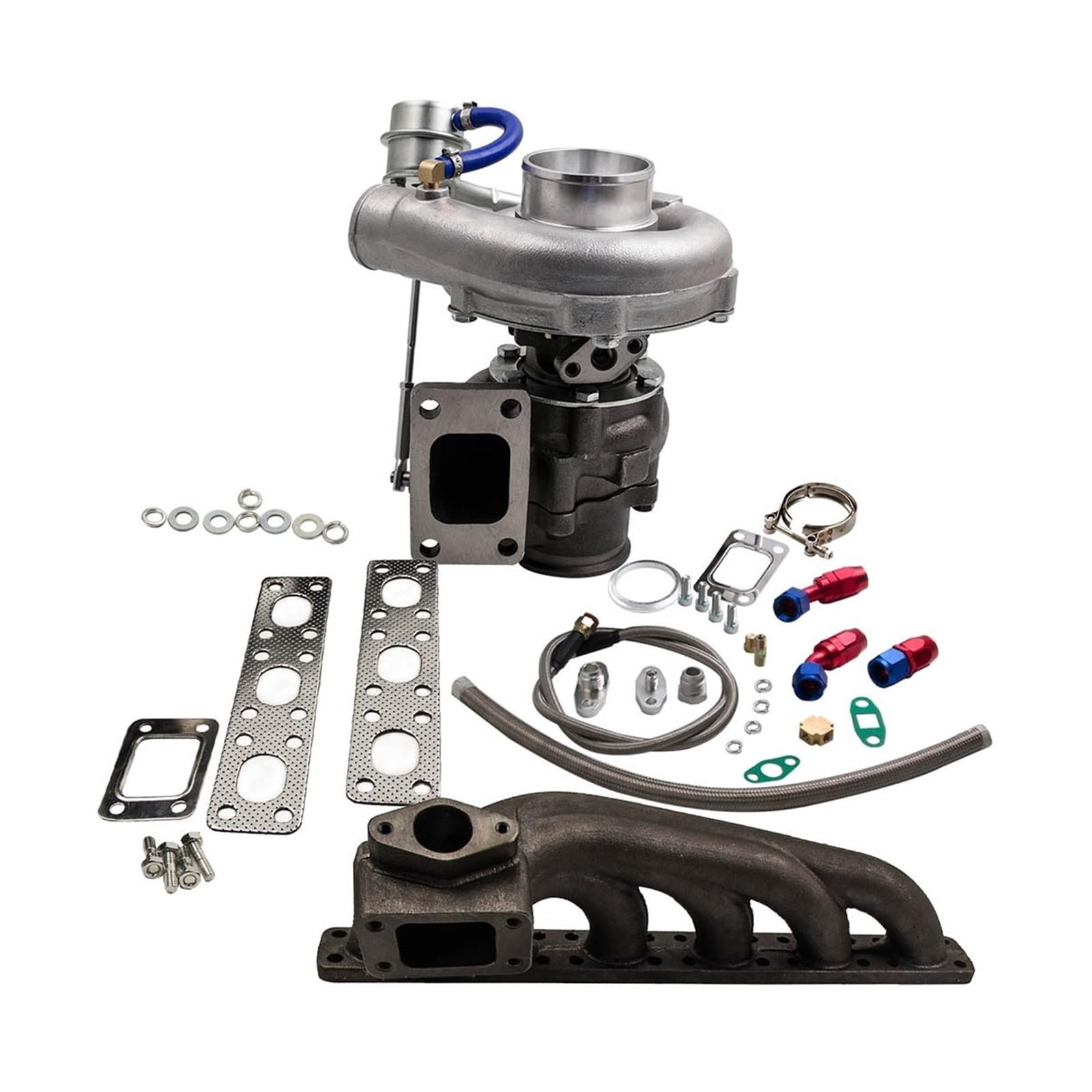 Universeller T3/ T4 T04E Turbolader Wastegate kompatibel for BMW E36 E46 M52TUB20 6 Zylinder Turboborf mit Ölfutter -Inlien -Linie Kit von ZOCJNALC