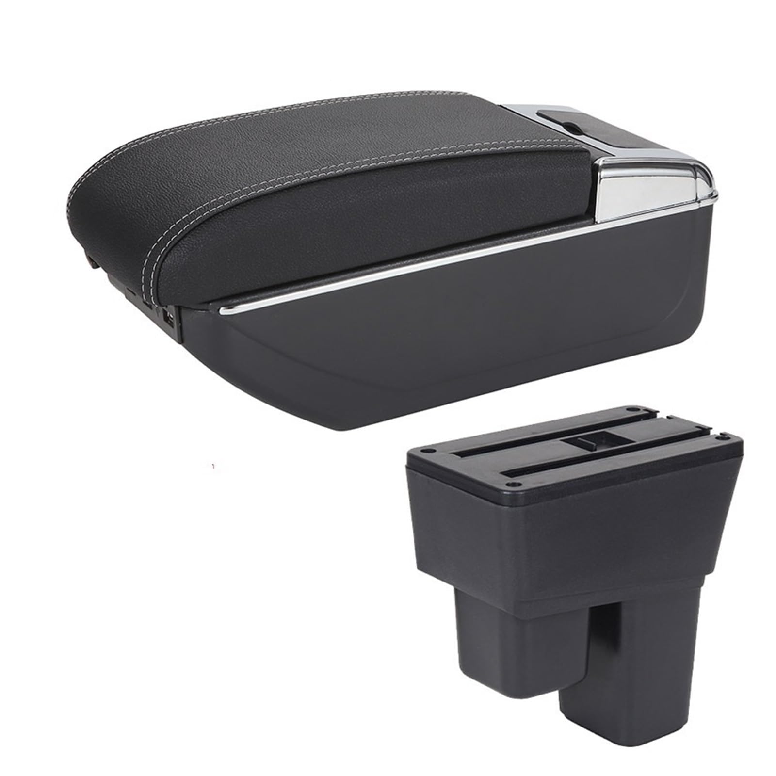 Mittelkonsole Armlehne Aufbewahrungsbox Für Honda für Jazz Armlehne, für Honda für Fit für Jazz 2 Auto Armlehne Box 2008-2013 Arm Aufbewahrungsbox Autozubehör(B3 Black white 7USB) von ZOETREE