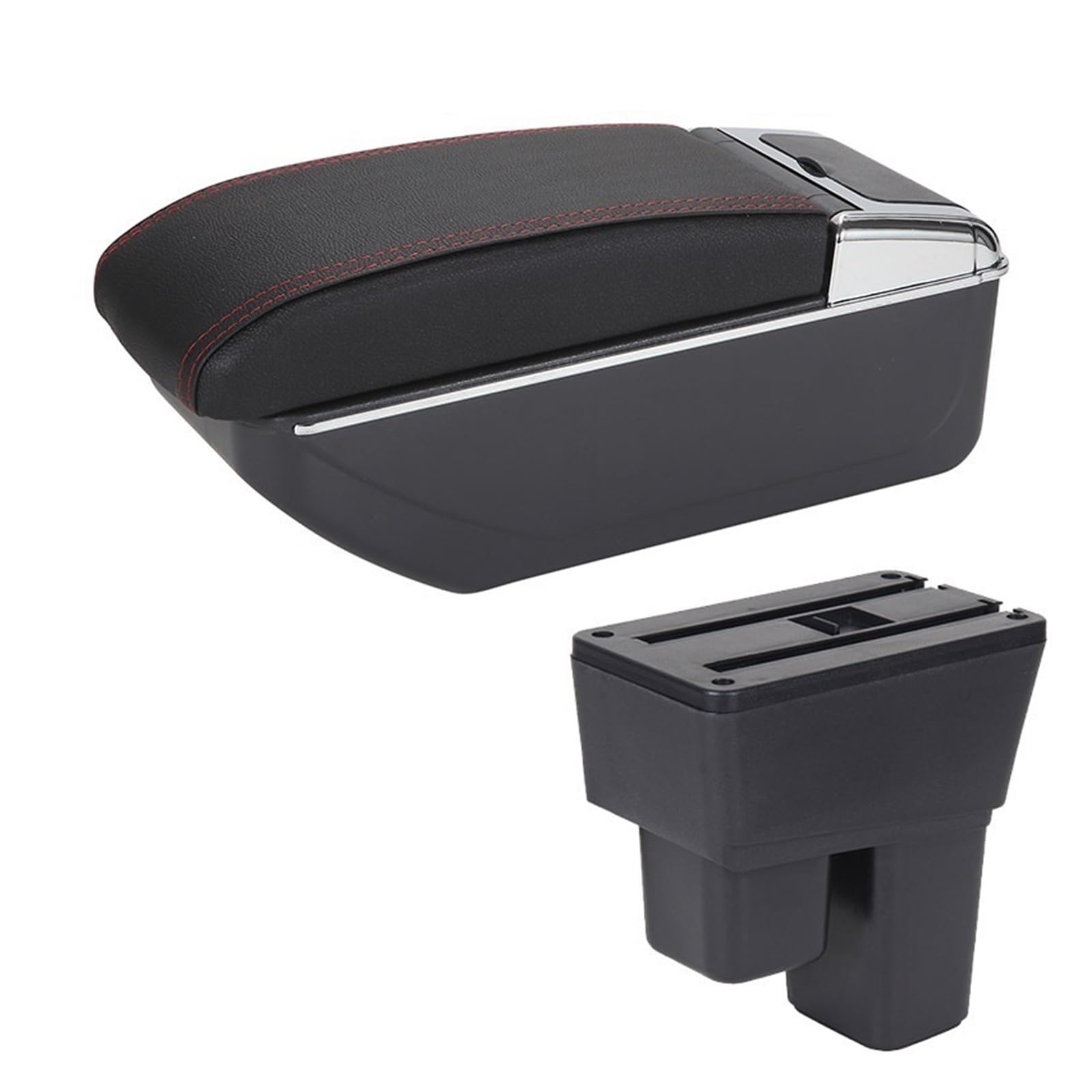 Mittelkonsole Armlehne Aufbewahrungsbox Für Honda für Jazz Armlehne, für Honda für Fit für Jazz 2 Auto Armlehne Box 2008-2013 Arm Aufbewahrungsbox Autozubehör(D1 Black red No USB) von ZOETREE