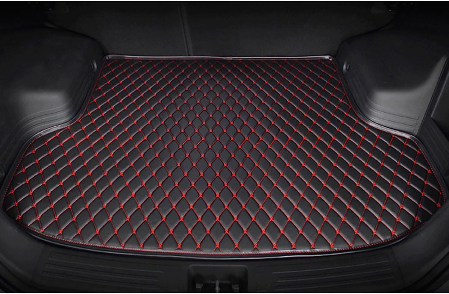 Kofferraum Schutzmatte für Audi A6 (C5) Sedan/Travel 1997-2004, Kofferraummatte Leder Allwetter Wasserdicht rutschfest Auto Zubehör,LowSide-Black-Red von ZONEWD