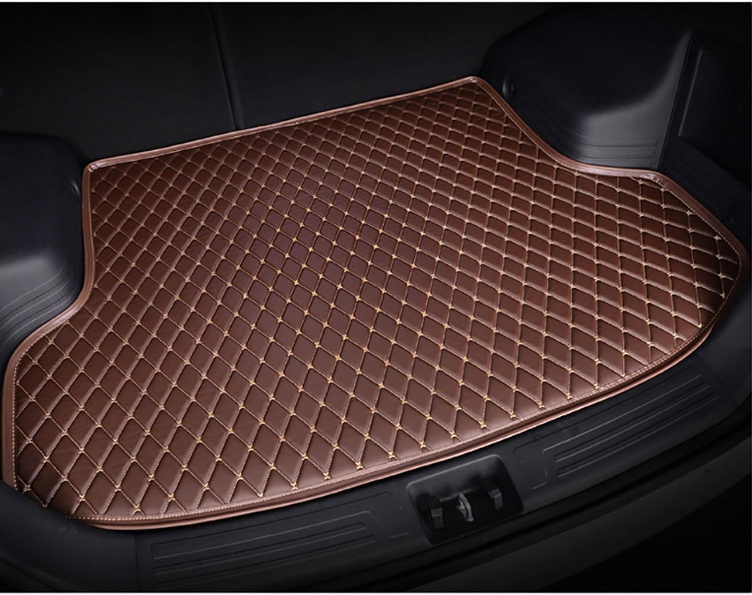 Kofferraum Schutzmatte für Audi Q7 7 Seats (no Slides) 2006-2015 (no guardrail on The Left), Kofferraummatte Leder Allwetter Wasserdicht rutschfest Auto Zubehör,LowSide-Brown von ZONEWD