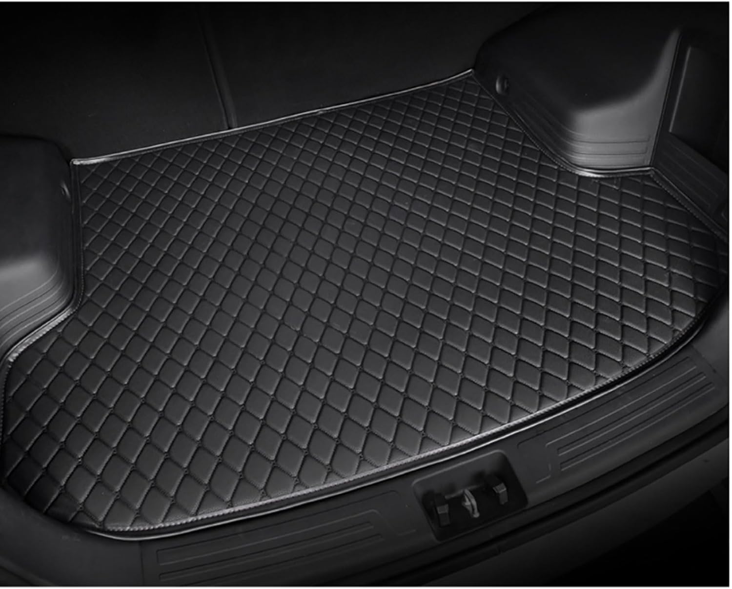 Kofferraum Schutzmatte für Audi Q7 7 Seats (no Slides) 2006-2015 (with guardrail on The Left), Kofferraummatte Leder Allwetter Wasserdicht rutschfest Auto Zubehör,LowSide-Black von ZONEWD