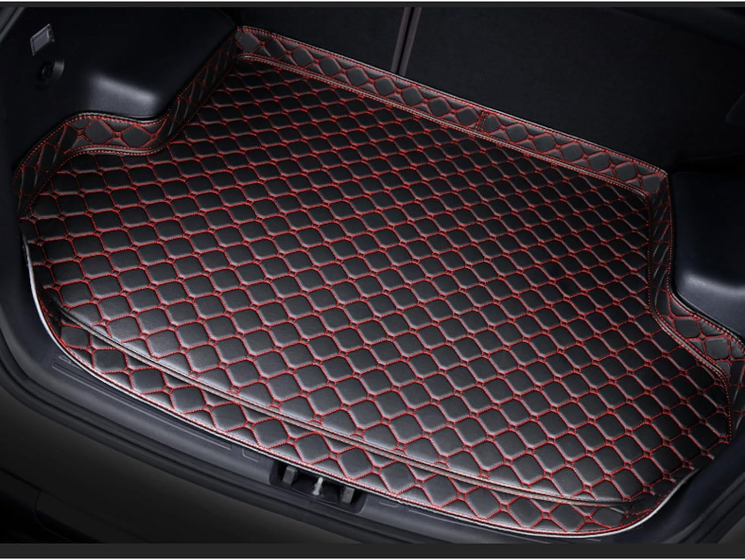 Kofferraum Schutzmatte für BMW X1 2009-2015 E84, Kofferraummatte Leder Allwetter Wasserdicht rutschfest Auto Zubehör,HighSide-Black-Red von ZONEWD