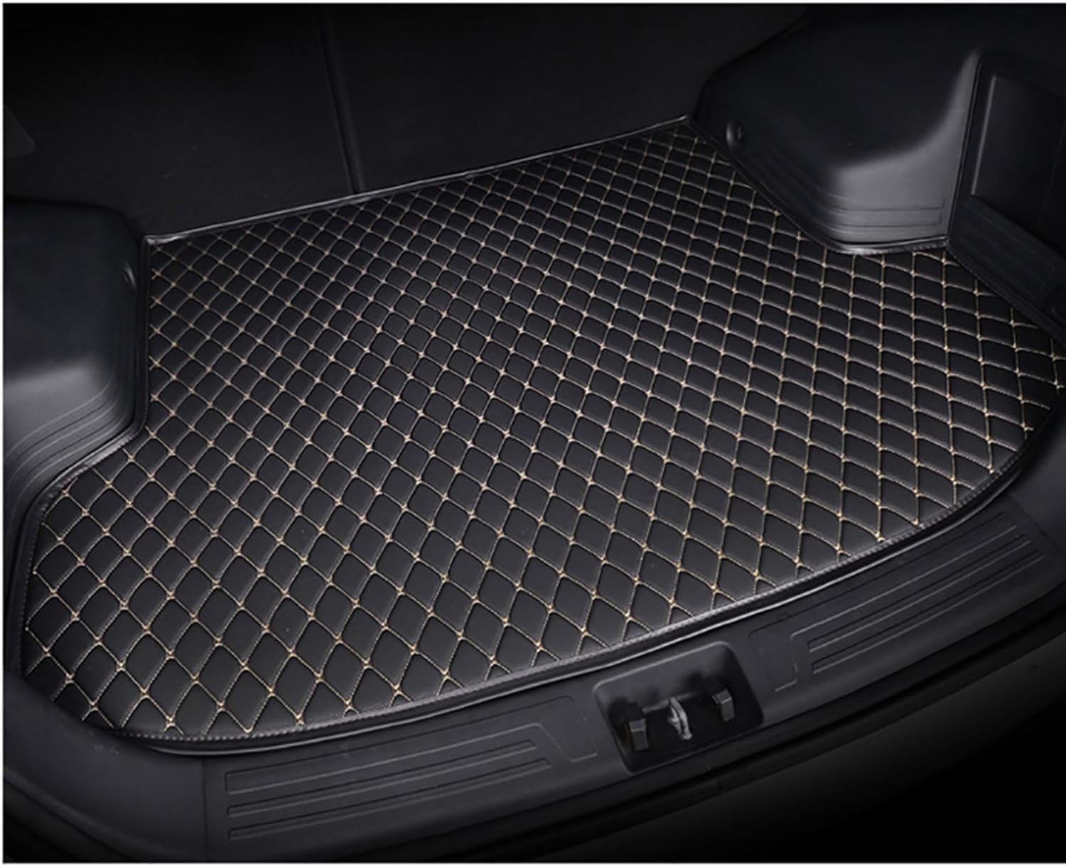 Kofferraum Schutzmatte für FORD mustang 2015-, Kofferraummatte Leder Allwetter Wasserdicht rutschfest Auto Zubehör,LowSide-Black-White von ZONEWD