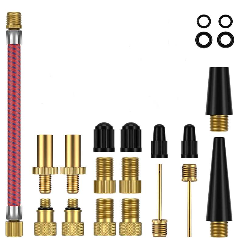 Fahrradpumpen-Adapter-Ventiladapter-Set, 21-teiliges Messing-Fahrradpumpen-Adapter, kein Luftaustritt, Keine Verfärbung, DV AV SV-Ventiladapter für Kompressor-Fahrradpumpe, Standpumpe von ZONJIE