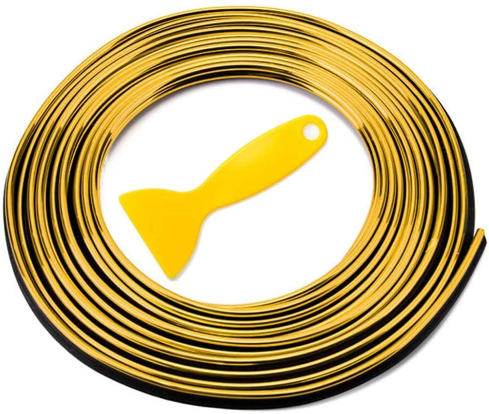 ZOOENIE 10 M Auto Innen formt Trim Strip, DIY Auto Innen Außen Trim Streifen Linie Aufkleber, 3D DIY Retrofit dekorative flexible Streifen für Auto Tür Rand Deco (Gold) von ZOOENIE