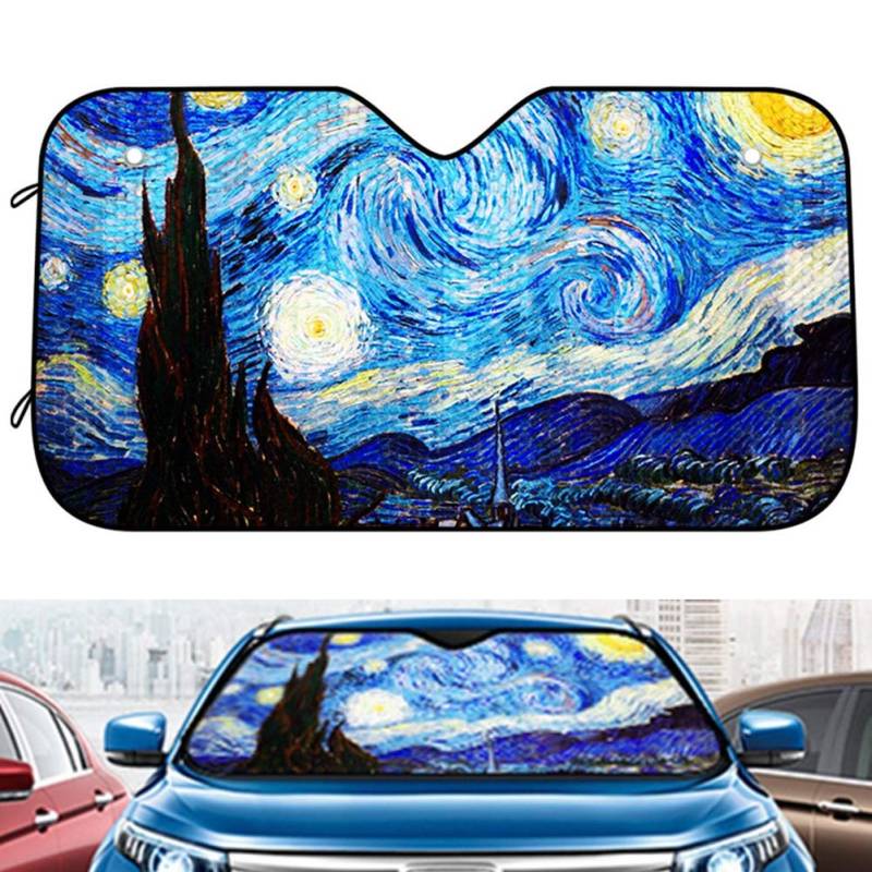 ZOOENIE Auto Sonnenschutz Windschutzscheibe Sonnenschirm, Cars Universal Frontscheibe Sonnenblende UV Schutz Schattenspender Visier, Hält das Auto Kühler um bis zu 50% (Van Gogh Sternenhimmel) von ZOOENIE