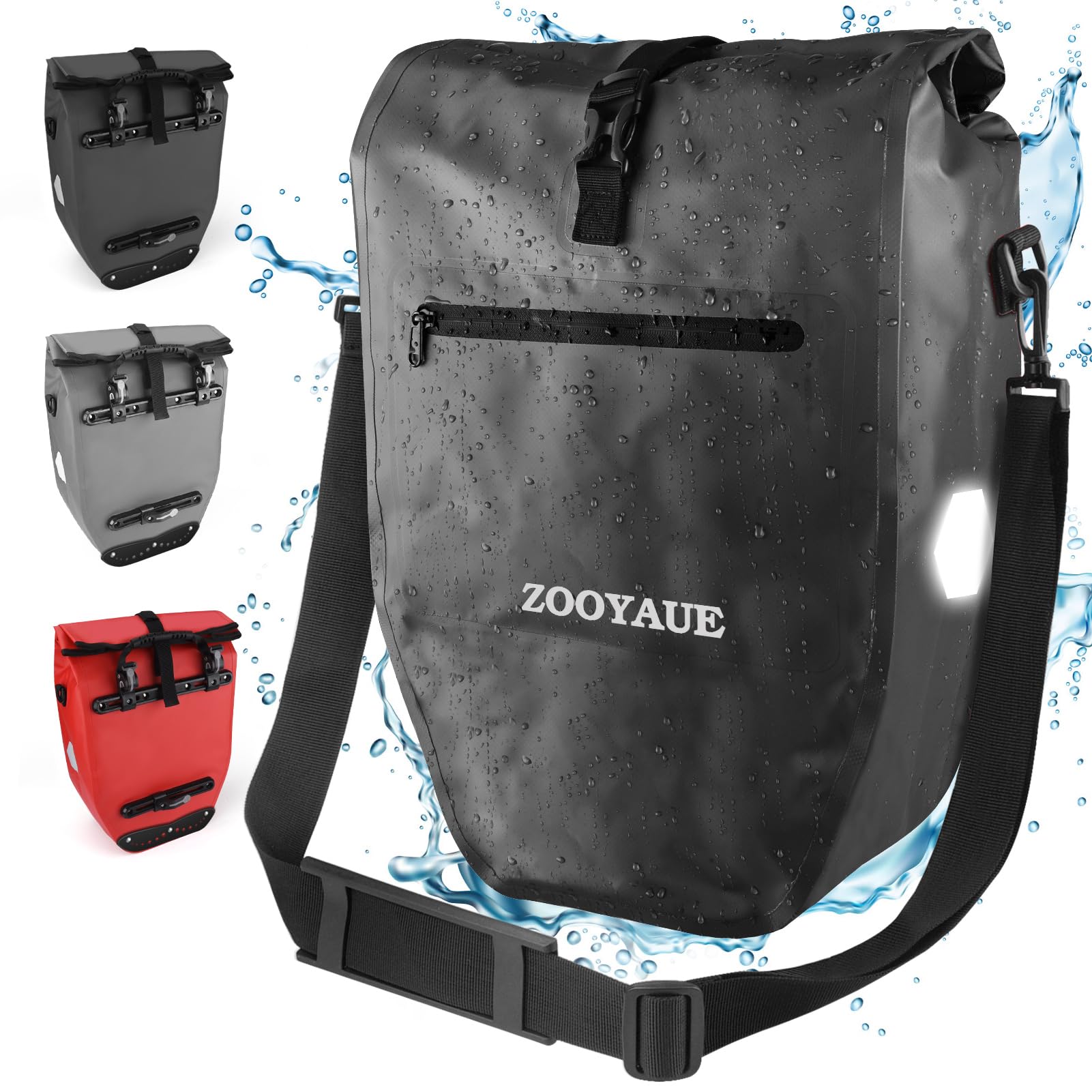 ZOOYAUE Fahrradtasche für Gepäckträger 28L, Wasserdicht Gepäckträgertasche mit Tragegriff und Schultergurt, Fahrrad Tasche Umhängetasche mit Reflektoren, Fahrrad Taschen hinten von ZOOYAUE